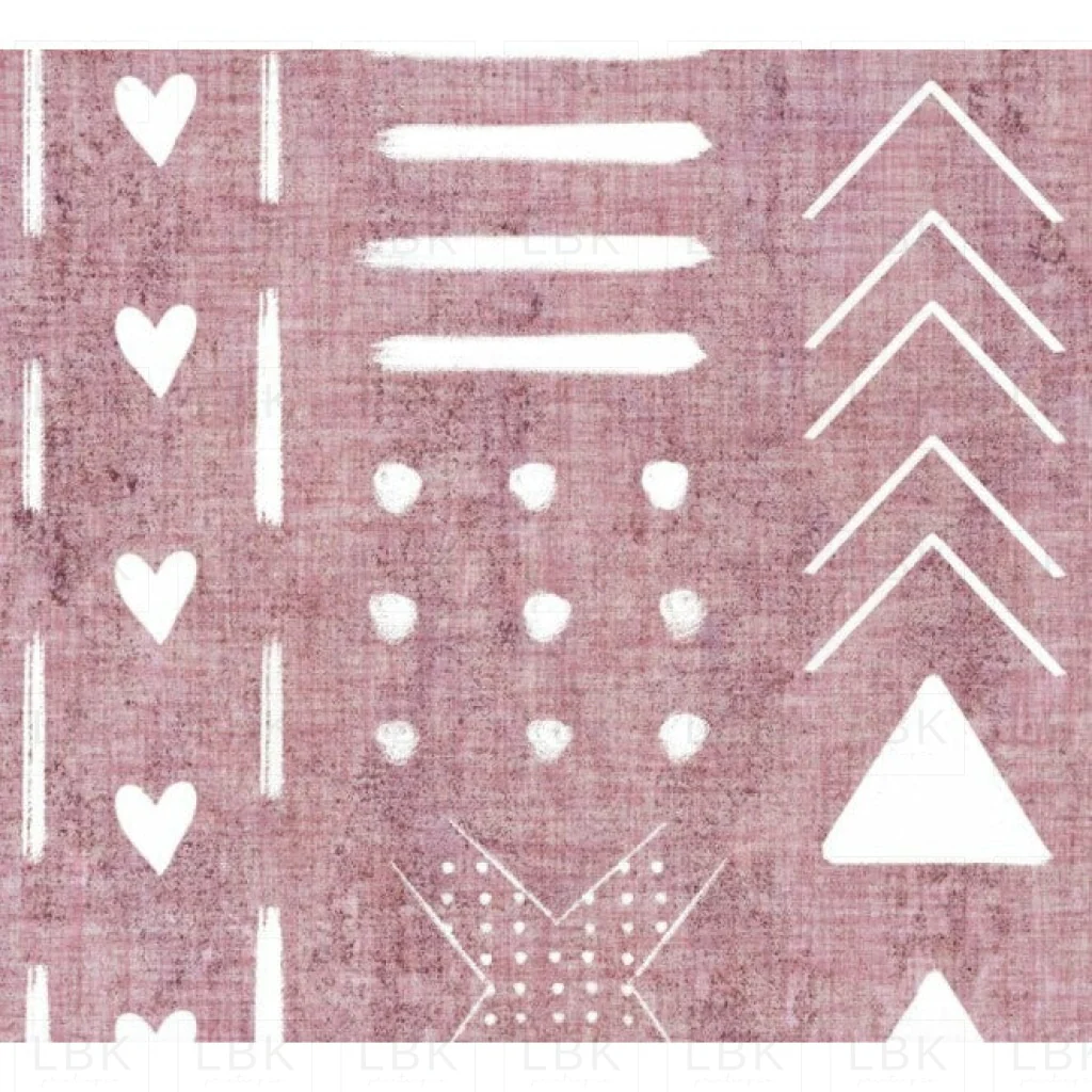 Mud Cloth and Hearts on Dusty Rose Washed Linen