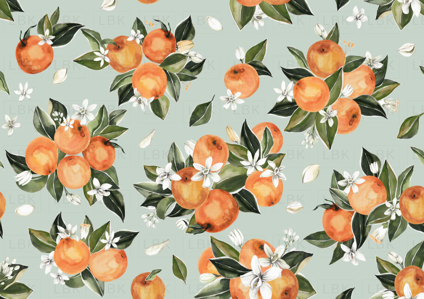 Orange Blossoms on Soft Sage