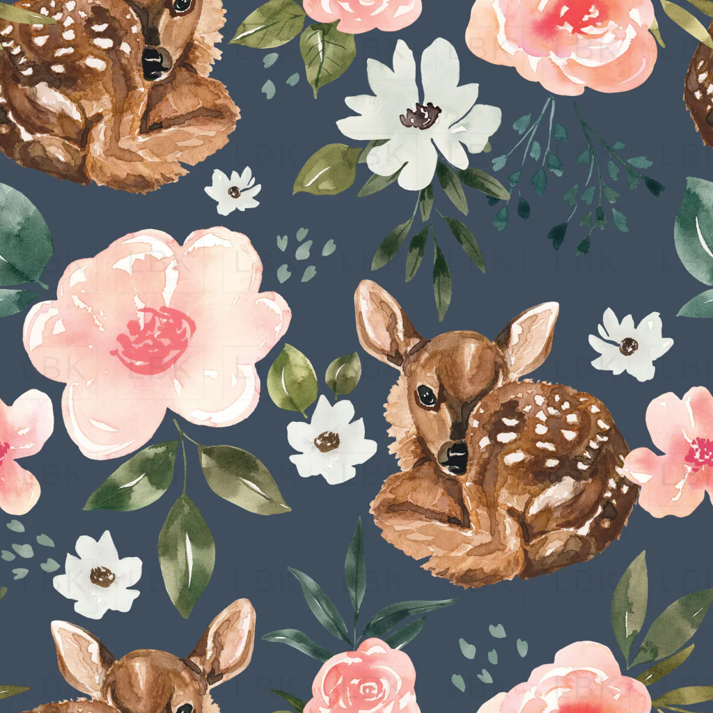 Periwinkle Blue Vintage Spring Fawn Floral