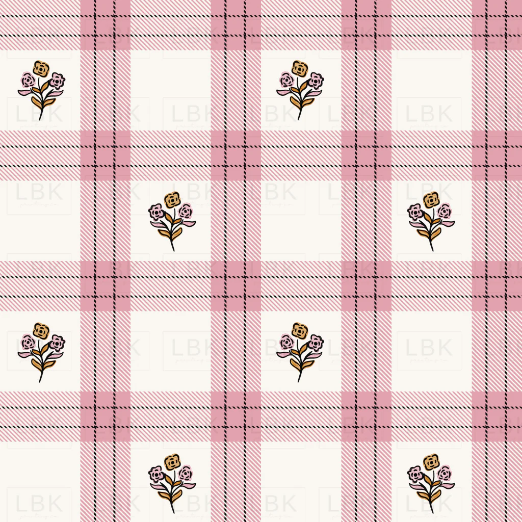 Pink and Black Floral Textured Tartan