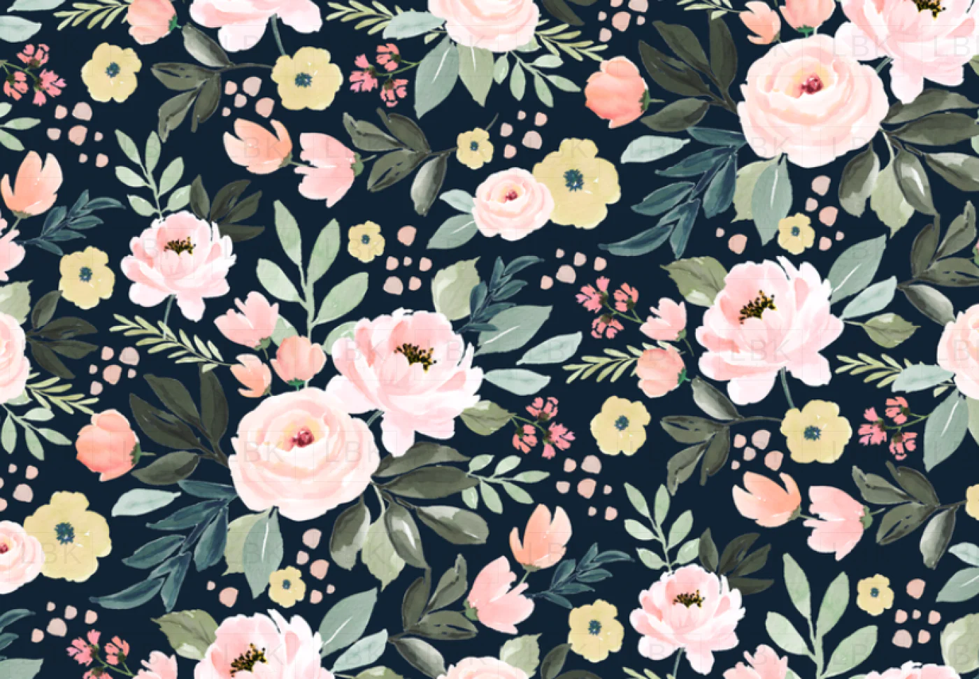 PINK PEONIES ON NAVY