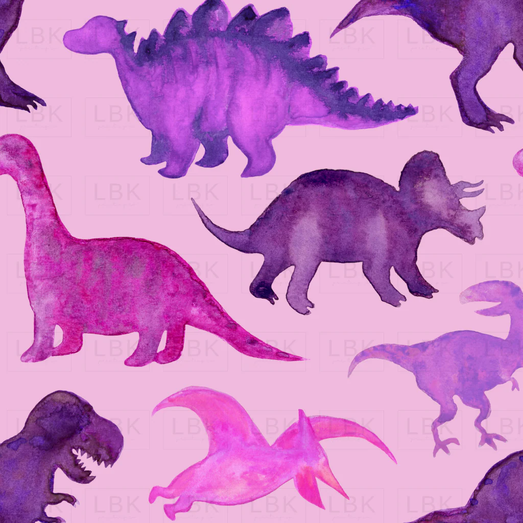 Pink Purple Watercolor Dinosaurs on Pink