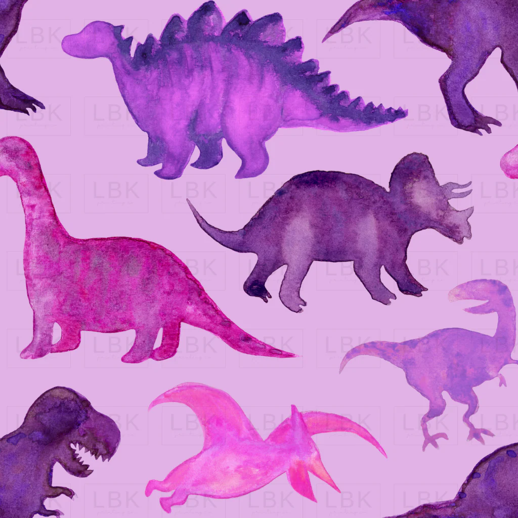 Pink Purple Watercolor Dinosuars on Purple