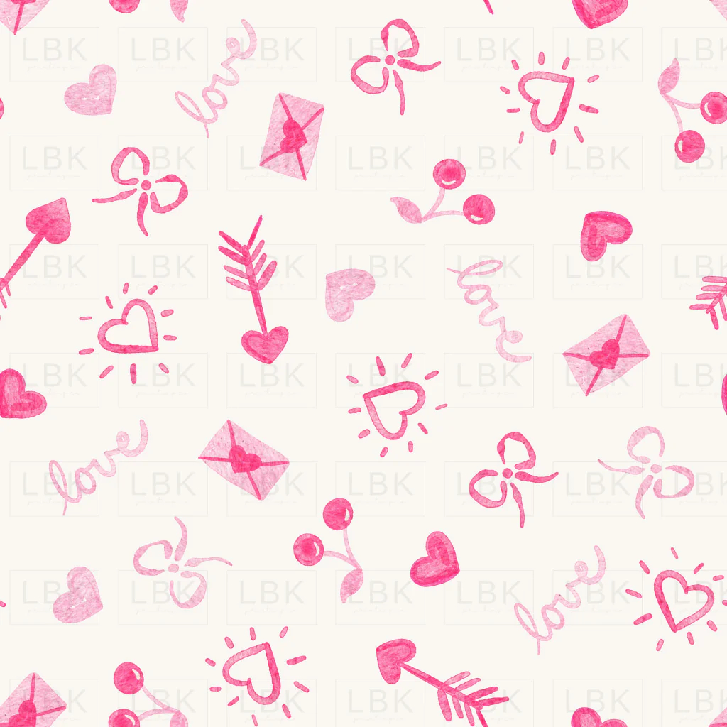 Pink Watercolor Hearts Bows and Arrows