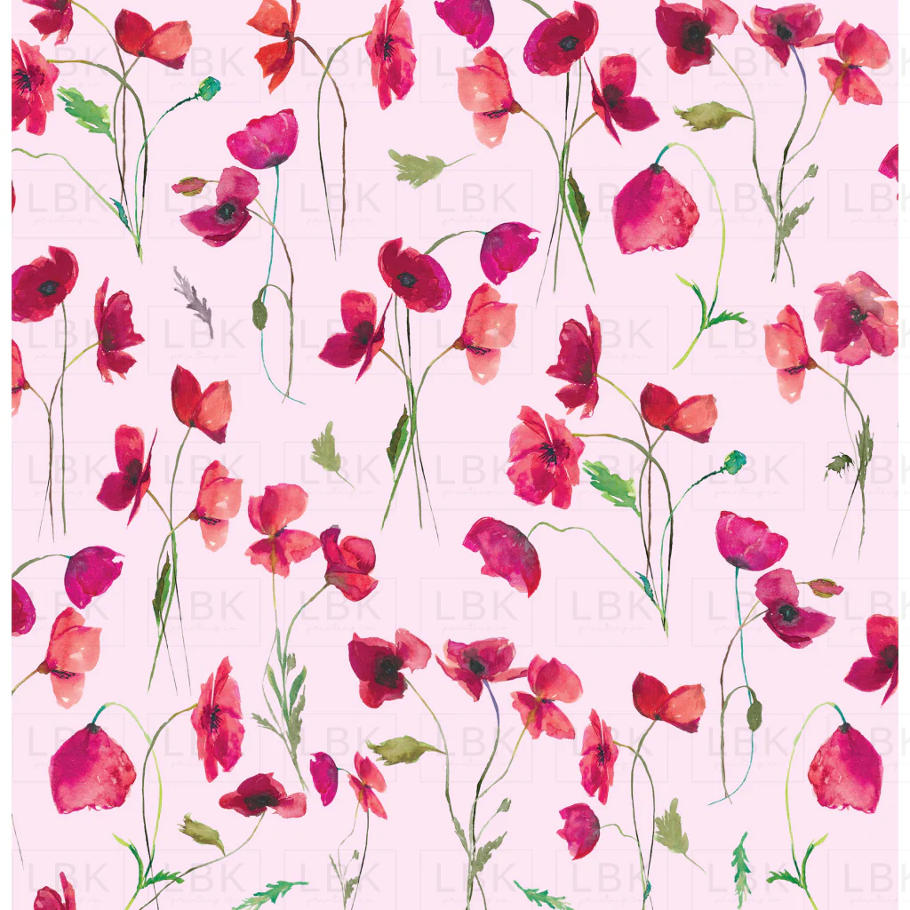Pink Watercolor Poppies on Wisp Pink