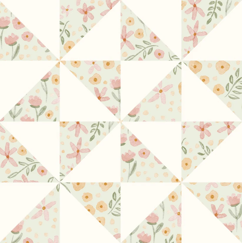 pinwheel block-white and green floral