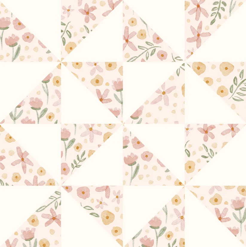 pinwheel block-white and pink floral
