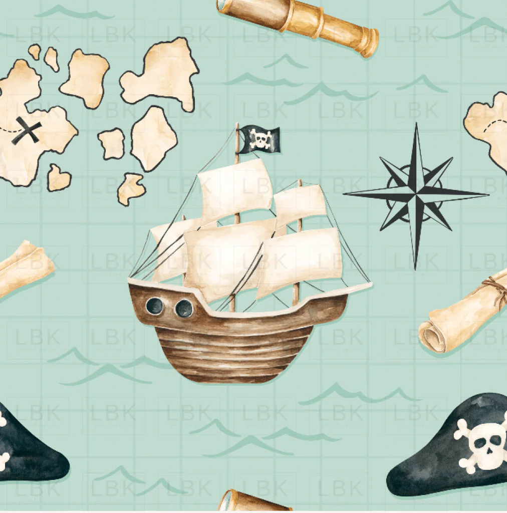 Pirates Ahoy Jolly Roger Nautical Aqua
