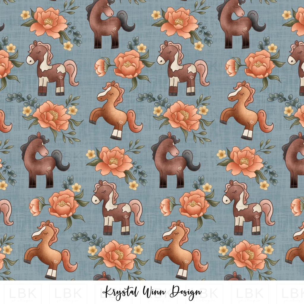 Ponies + Peonies Blue