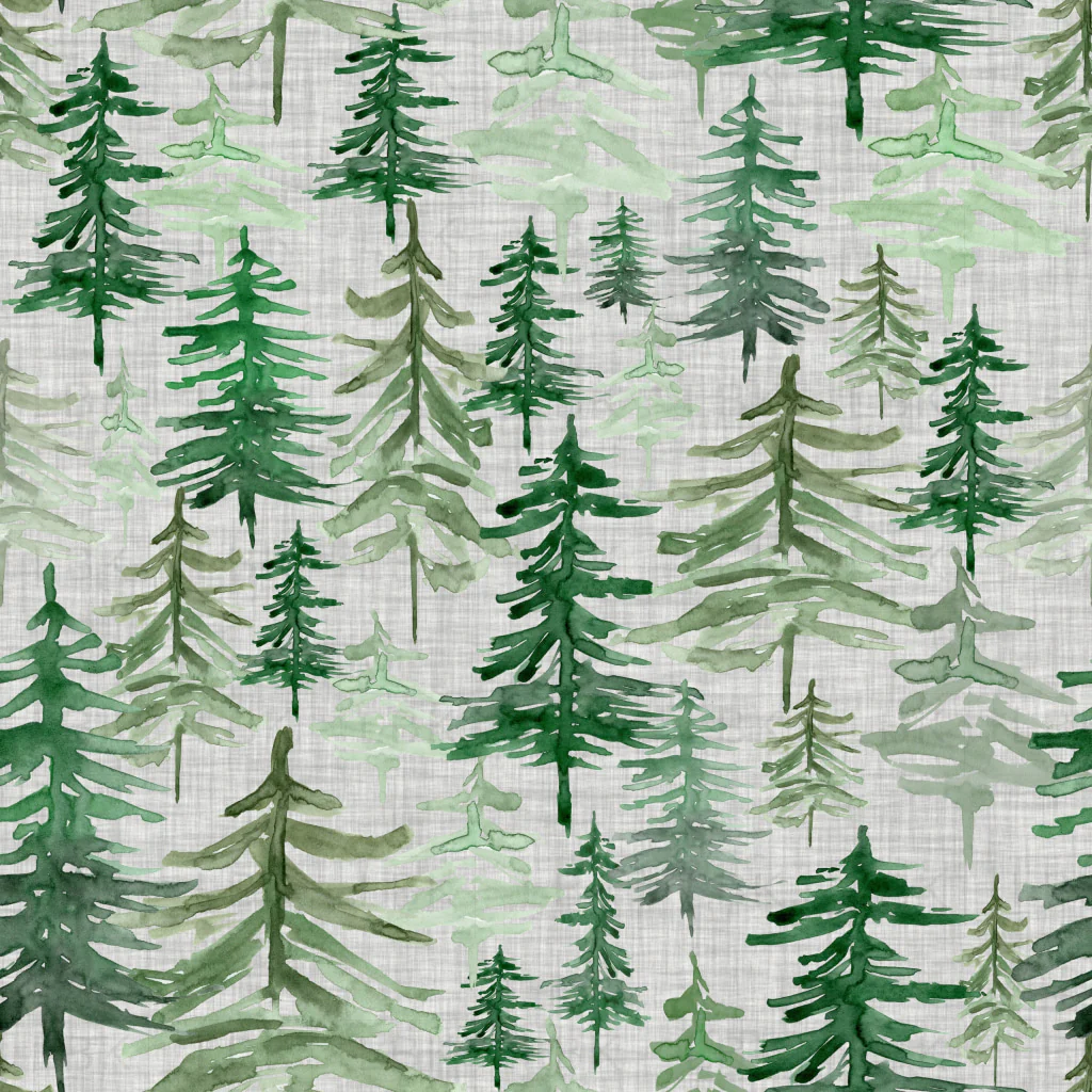 Rustic Forest Trees on Gray Linen.