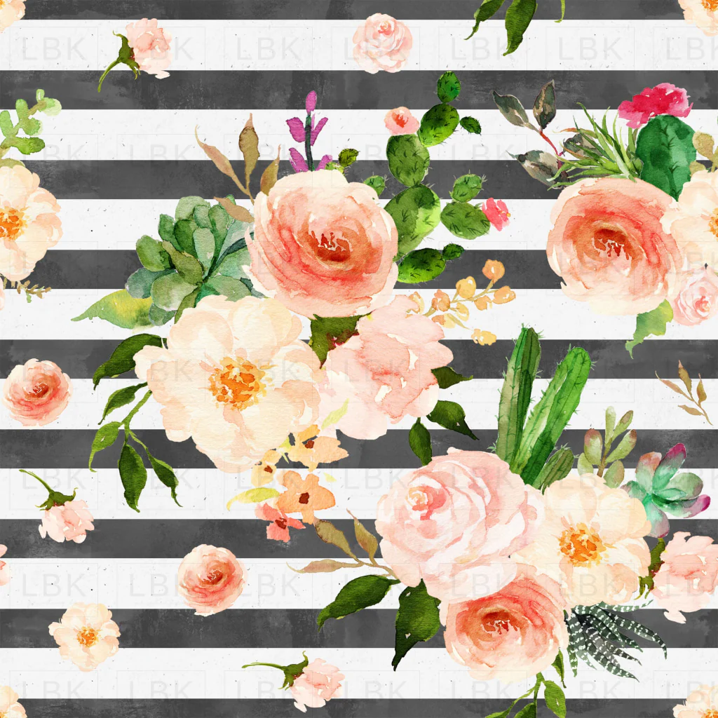 Rustic Succulent Florals on Charcoal Stripes