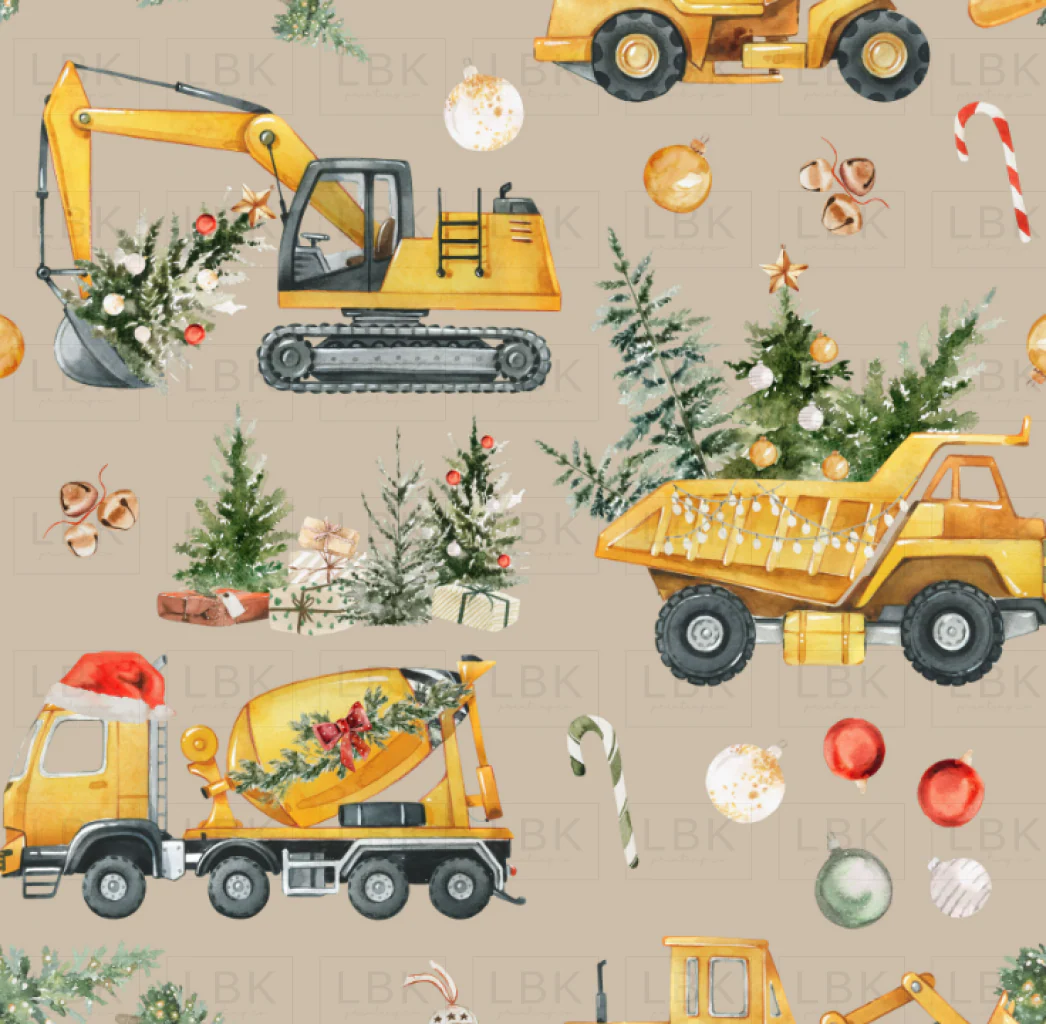 Santa's Little Builders - Christmas Construction Trucks on Oatmeal Cocoa