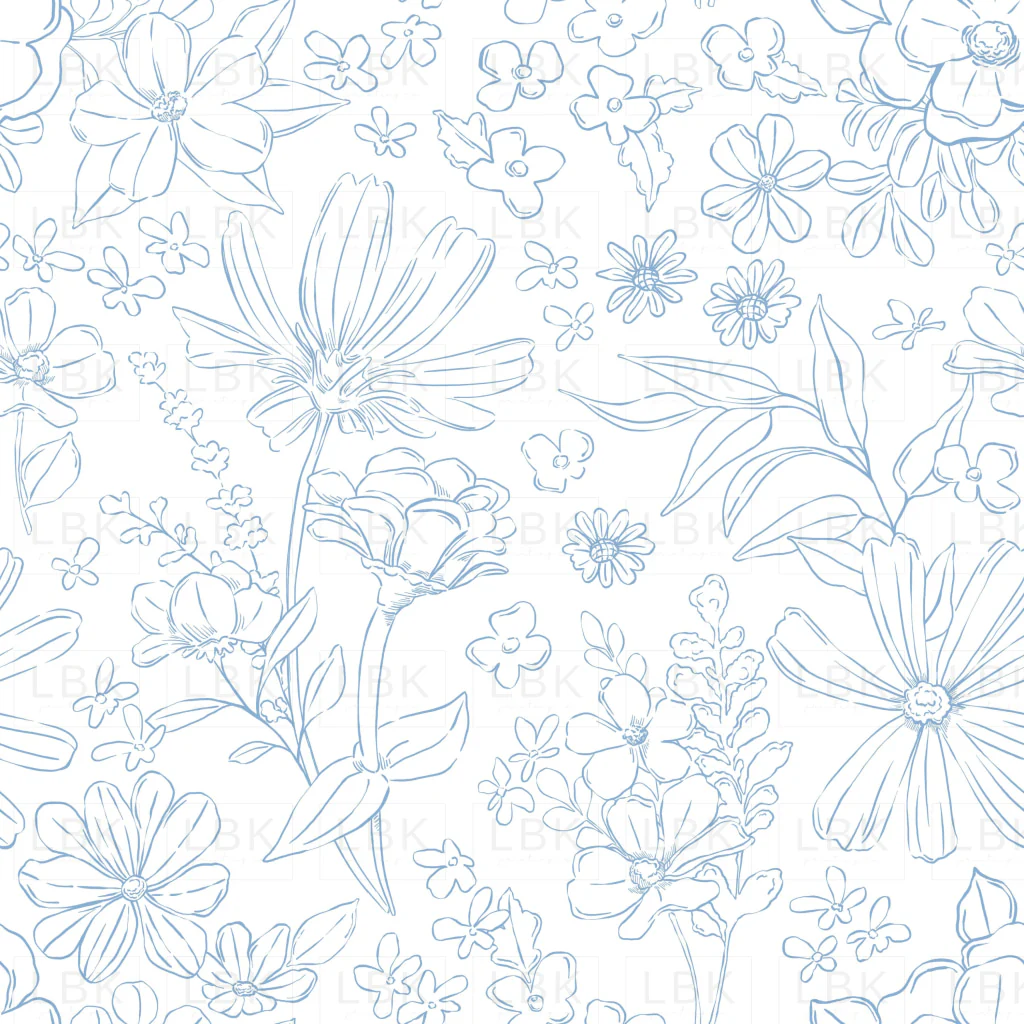 Sketched Floral White Blue