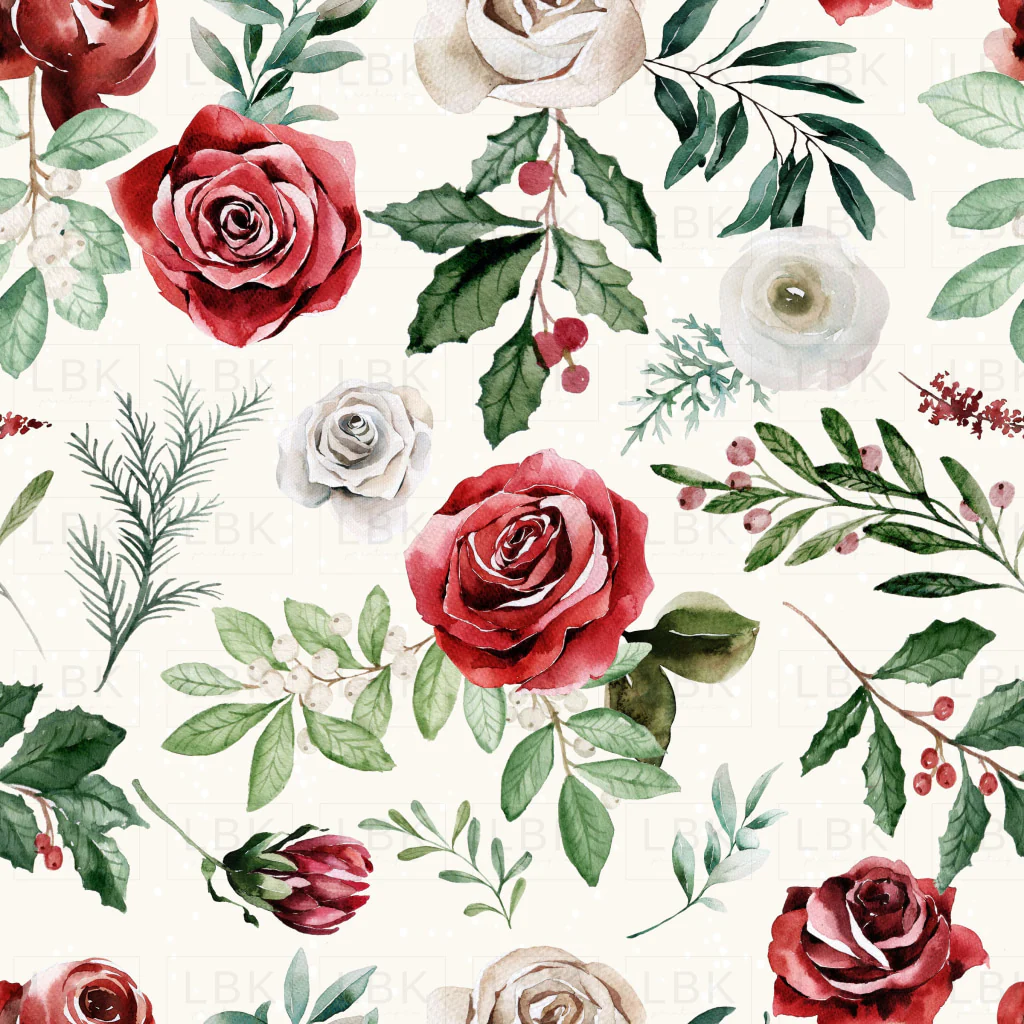 Snowy Christmas Florals on Ivory