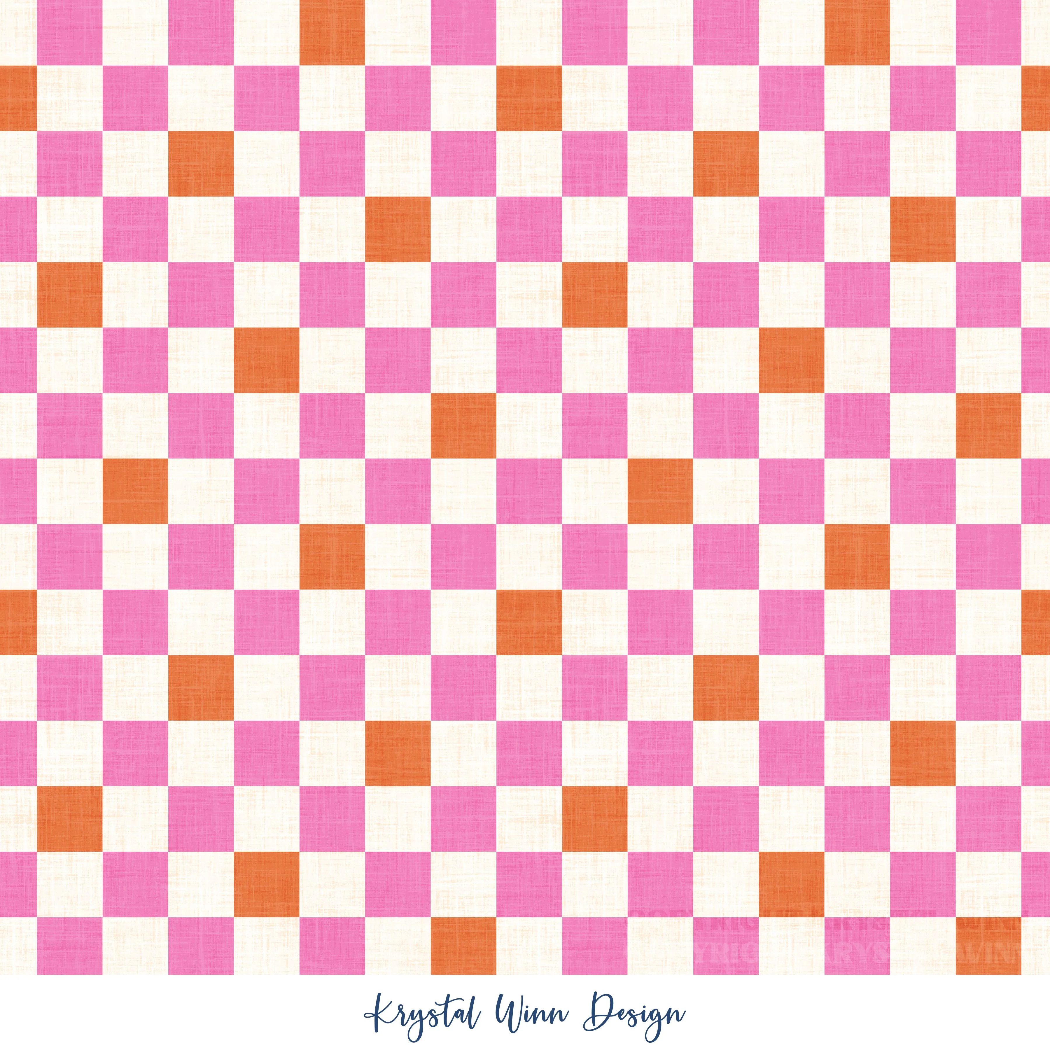 Space Bunny Check Pink and Orange