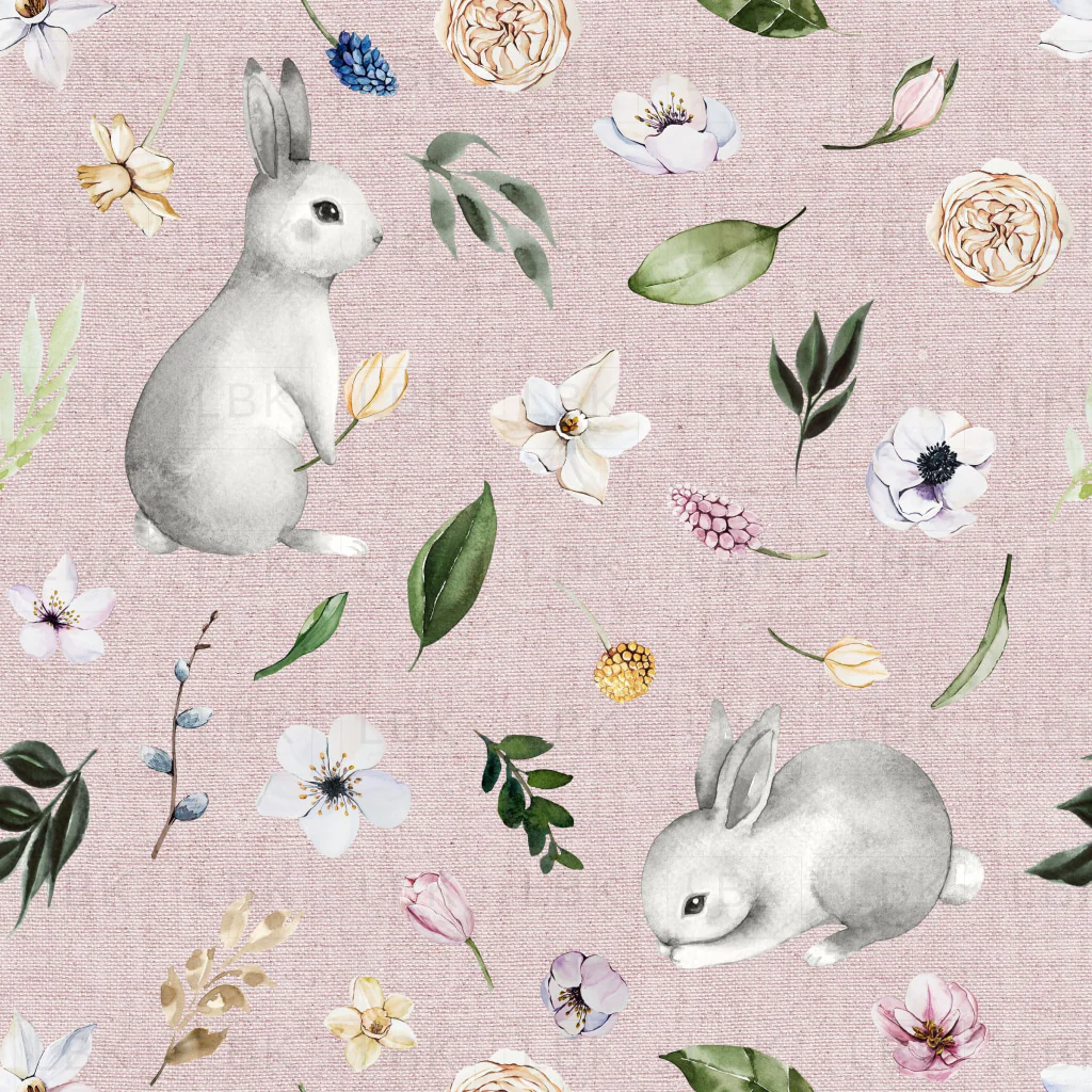 Spring Bunnies on Dusty Pink