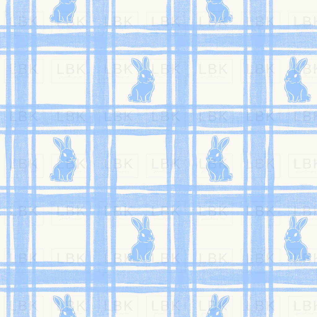 Spring Linen Gingham Blue Bunnies