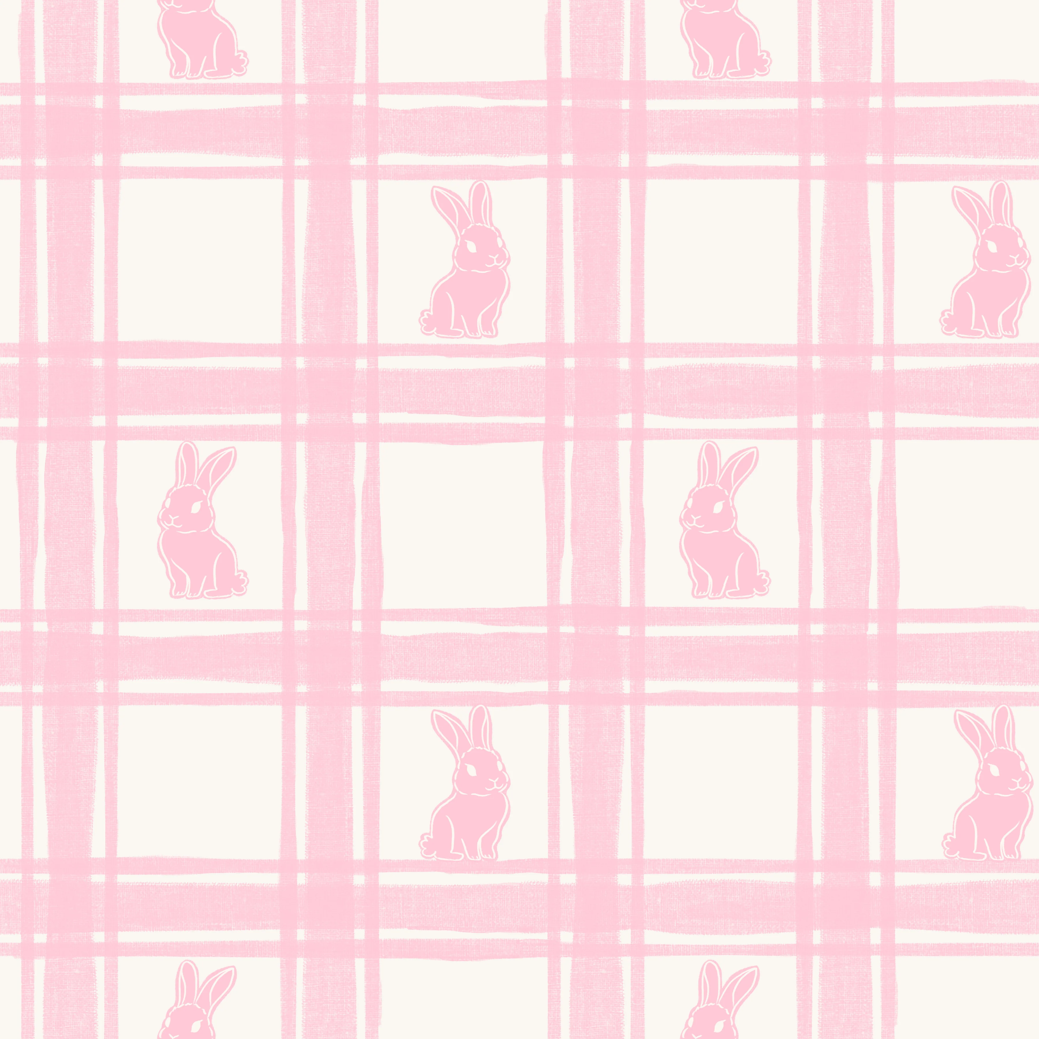 Spring Linen Gingham Light Pink Bunnies