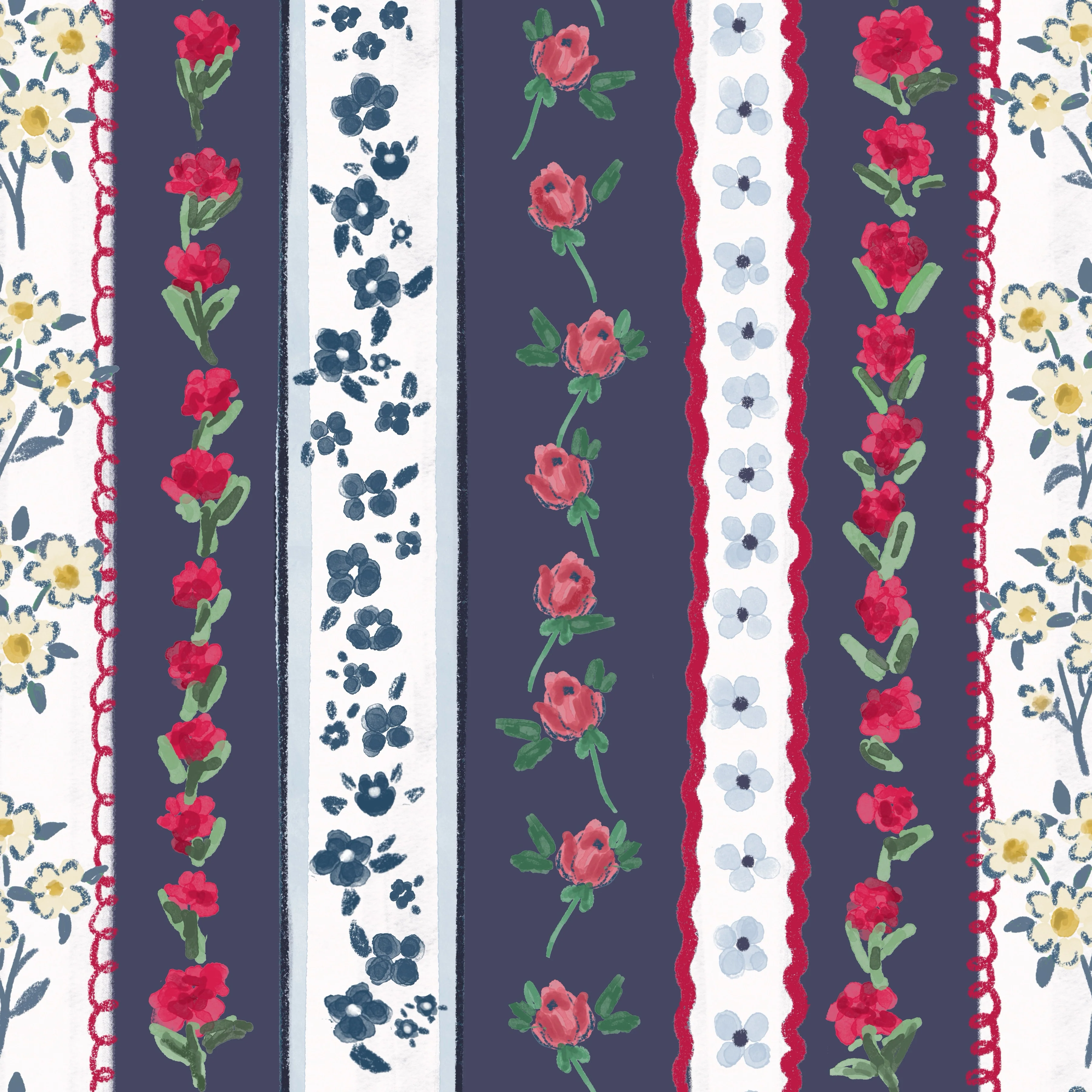 Sweet americana posy stripe faded navy