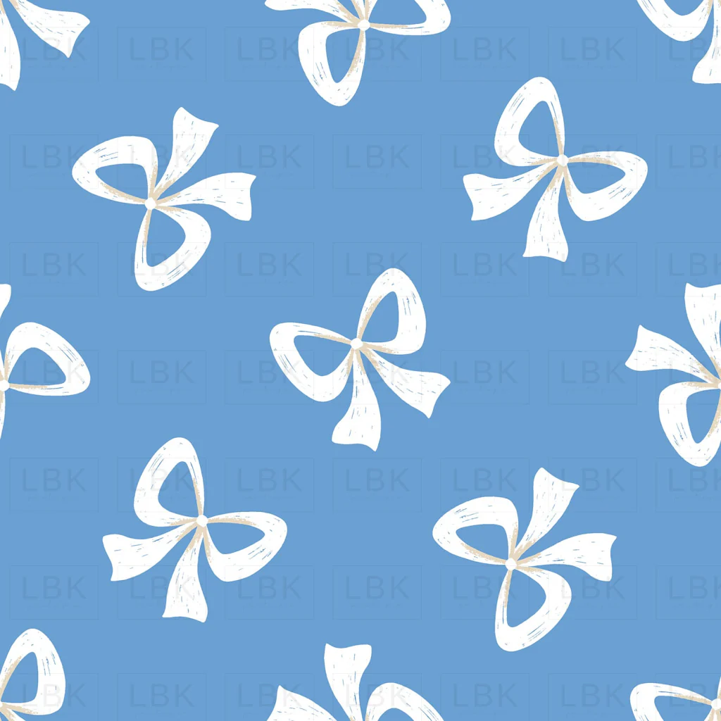 Tossed Bows White on Denim Blue