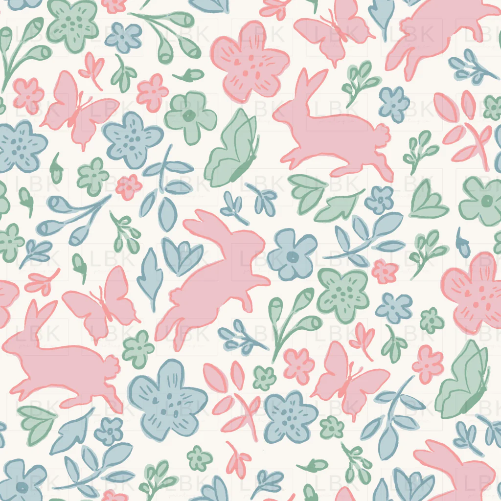 Tossed Bunny Floral Blue Green Pink