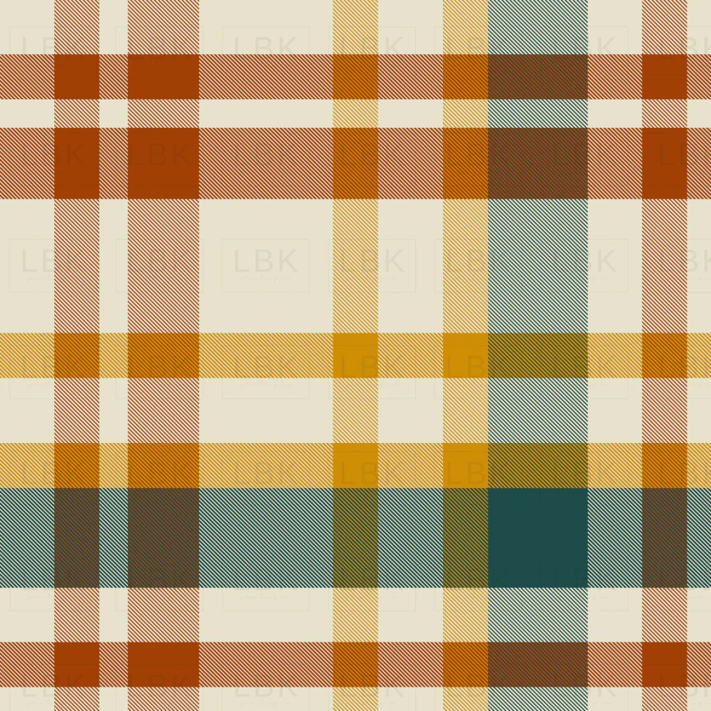 Vintage Fall plaid rusty Orange, Golden Yellow and Teal