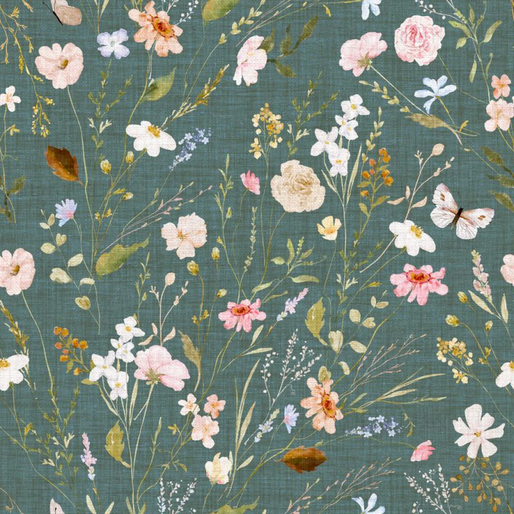Vintage Floral Fields and Weeds on Juniper Teal)