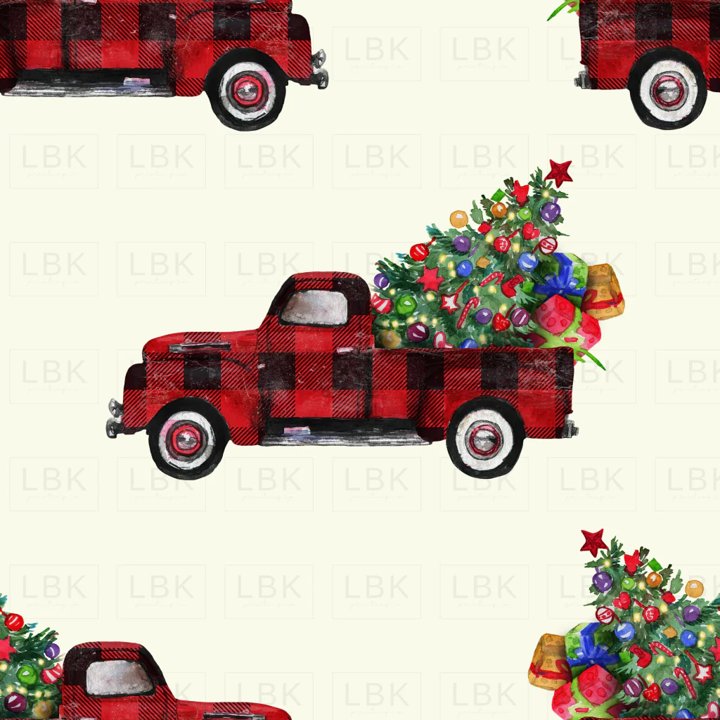 Vintage Woodland Red Truck and Christmas Tree Bianca Cream