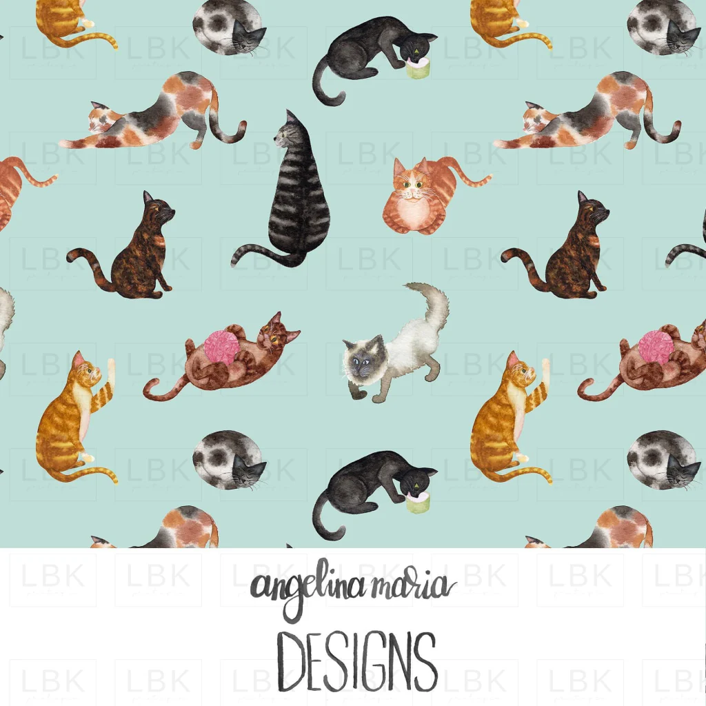 Watercolor Cats in Sweet Mint