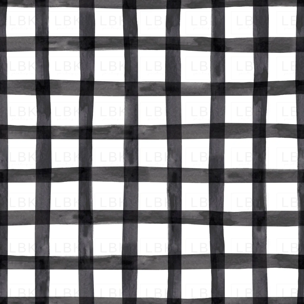 Watercolor Christmas Black and White Plaid