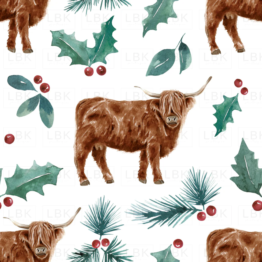 Watercolor Christmas Highland Cows