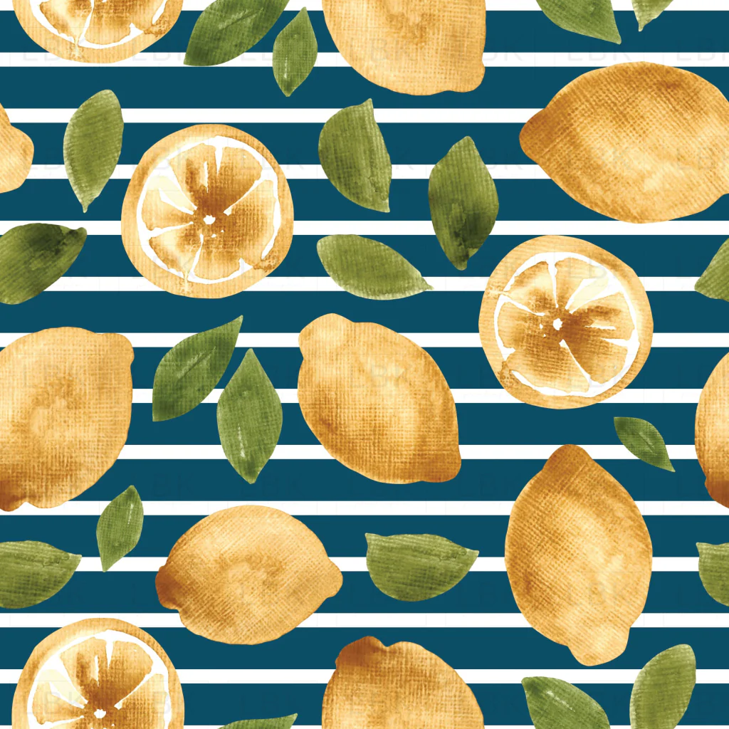 Watercolor Lemons with Blue Stripes