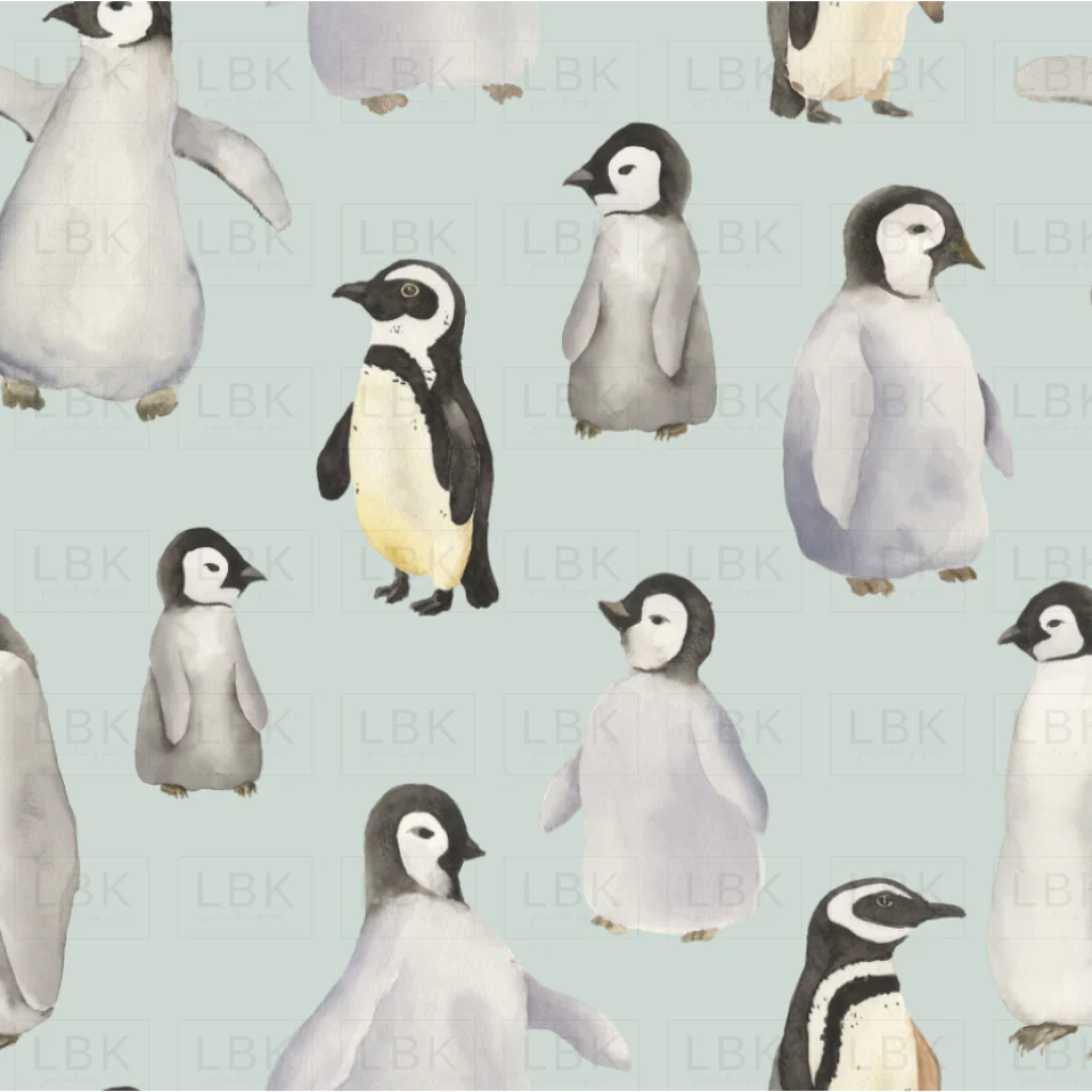 Watercolor Penguins on Sea Mist