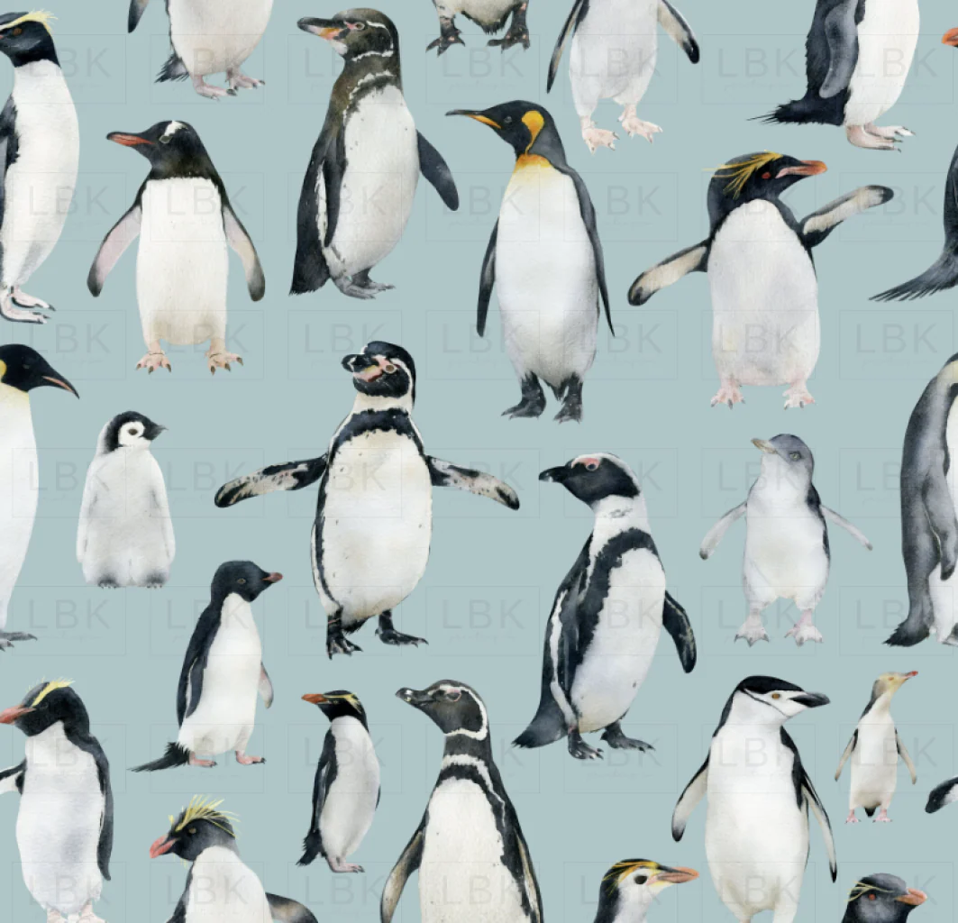Watercolor Penguins on Submarine Blue