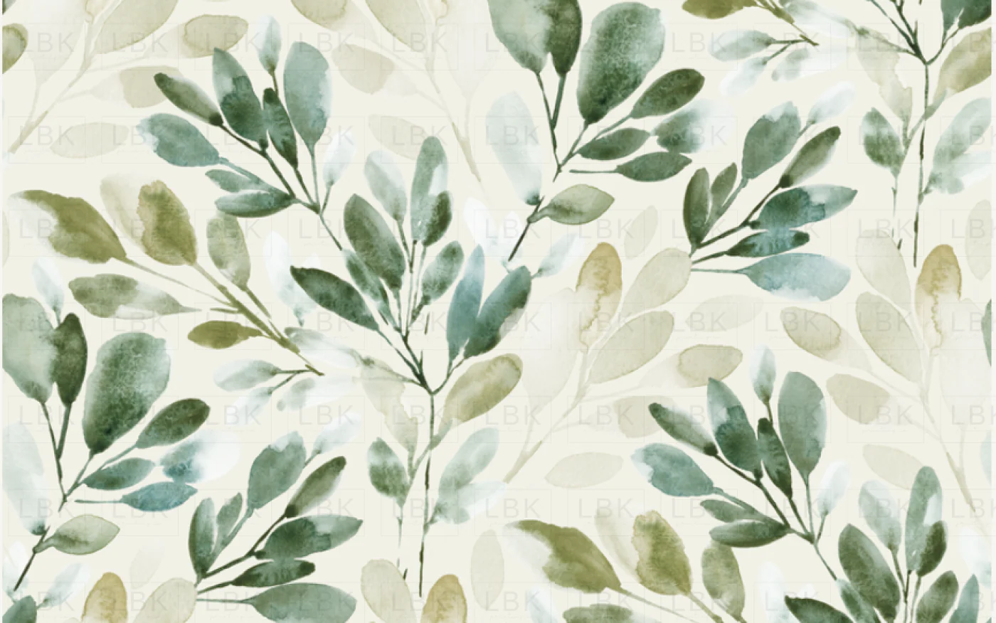 WATERCOLOR SPRIGS GREEN WITH CREAM BKG