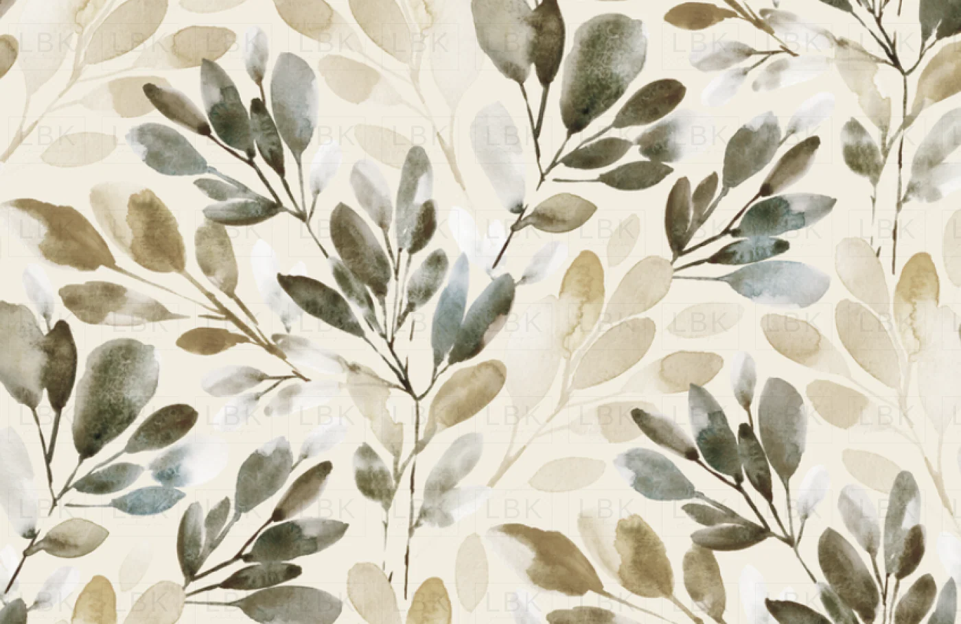 WATERCOLOR SPRIGS NEUTRAL BROWN GOLD CREAM BKG