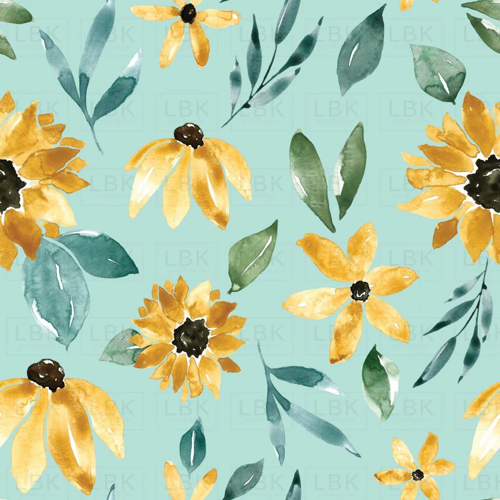 Watercolor Sunflowers on Blue