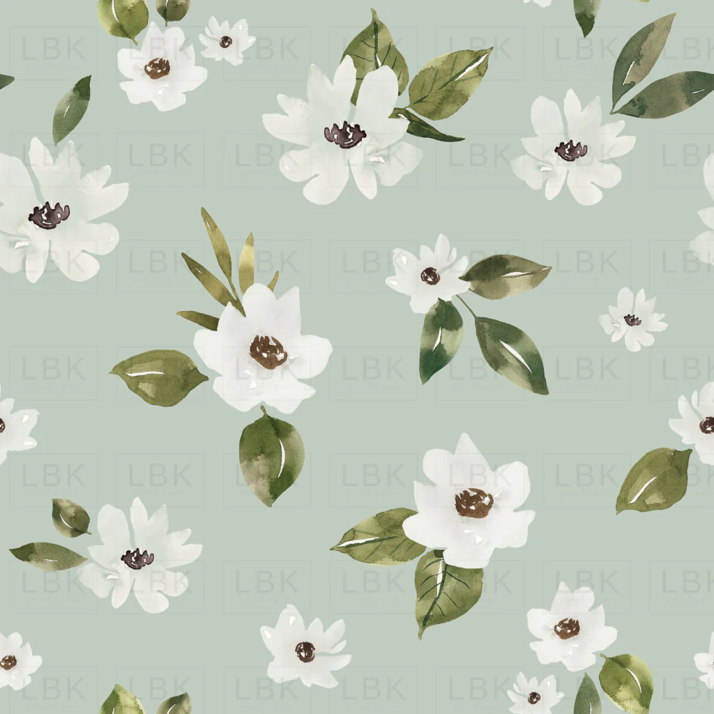 White Flowers on Mint Blue
