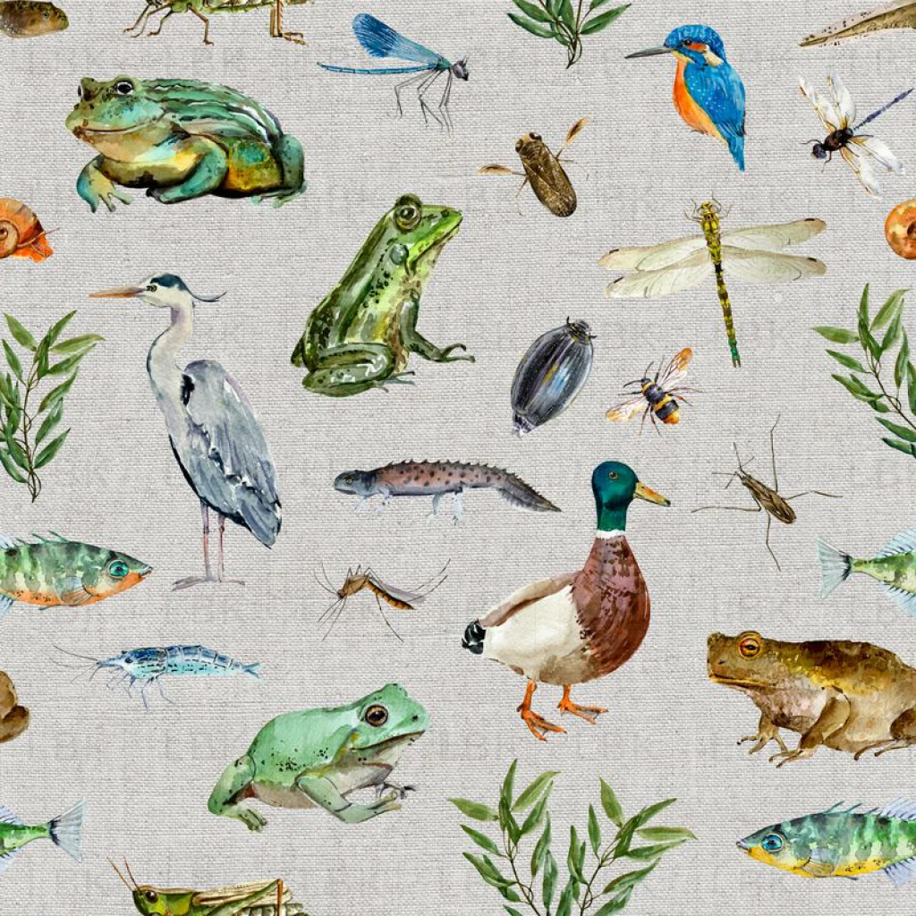 Wildlife Pond on Gray Linen Texture