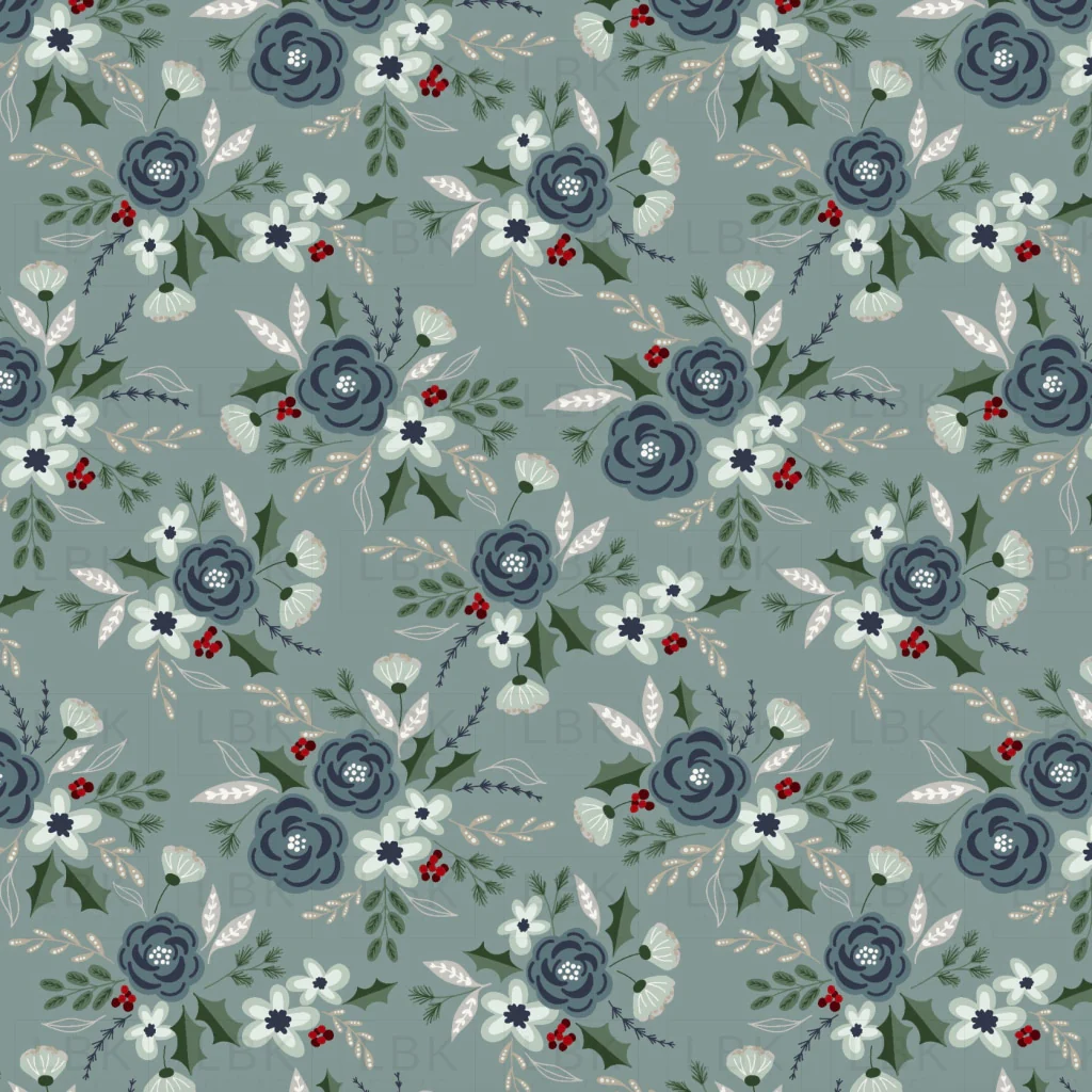 Winter Fox Floral Blue