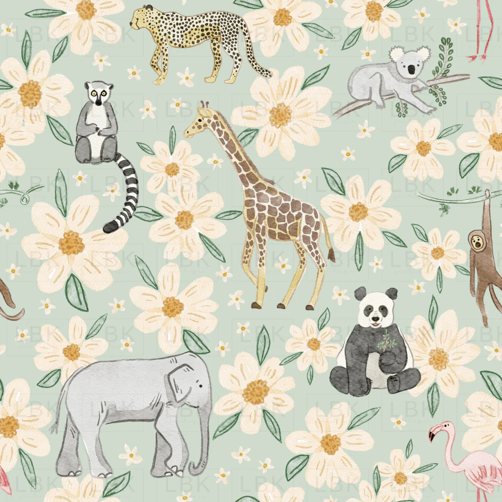 Zoo Animal Floral-Mint